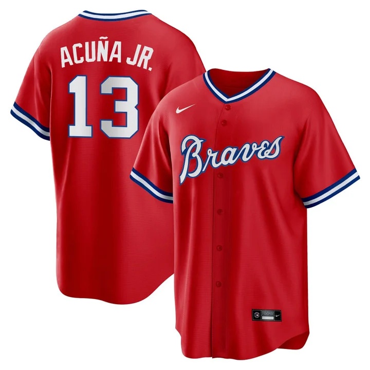 Men's Atlanta Braves Throwback 1974 - 1982 Cool Base Jersey 1980 #13 Ronald Acuna Jr.