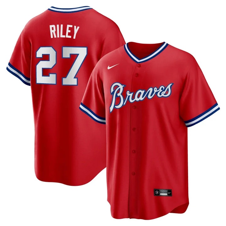 Men's Atlanta Braves Throwback 1974 - 1982 Cool Base Jersey 1980 #27 Austin Riley