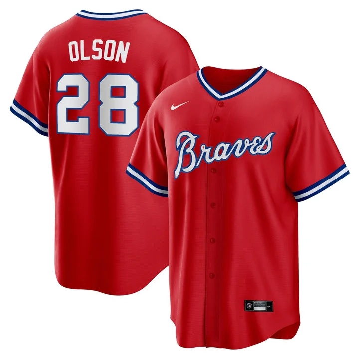 Men's Atlanta Braves Throwback 1974 - 1982 Cool Base Jersey 1980 #28 Matt Olson