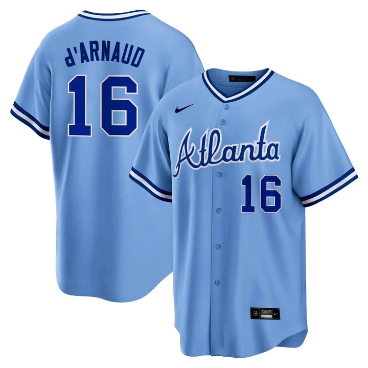 Men's Atlanta Braves Throwback 1974 - 1982 Cool Base Jersey 1982 #16 Travis D'Arnaud