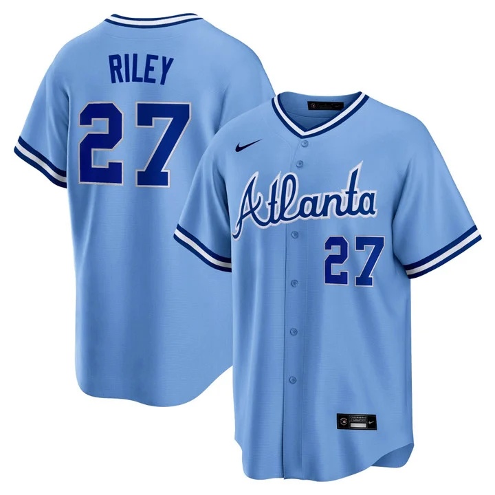 Men's Atlanta Braves Throwback 1974 - 1982 Cool Base Jersey 1982 #27 Austin Riley