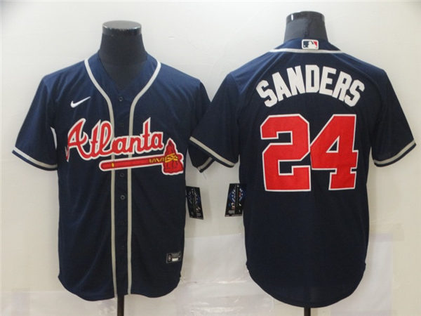 Men's Atlanta Braves Throwback Player #24 Deion Sanders Nike Alternate Navy Blue Cool Base Jersey