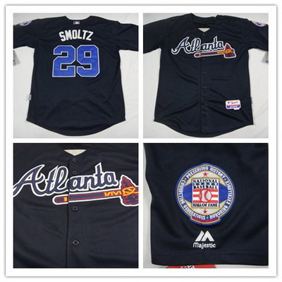 Men's Atlanta Braves Throwback Player #29 John Smoltz Alternate Navy Blue Cool Base Jersey