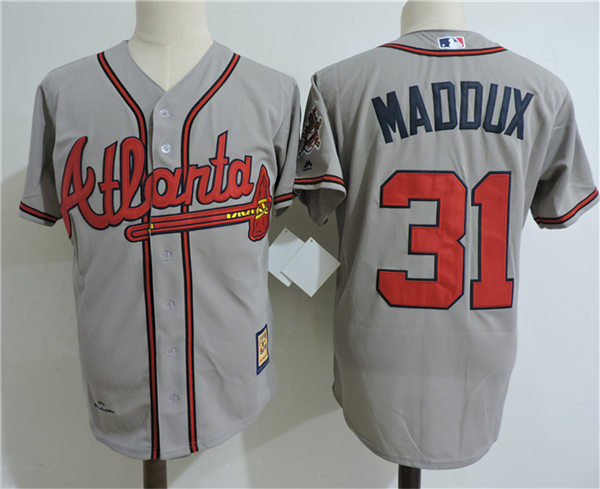 Men's Atlanta Braves Throwback Player #31 Greg Maddux Grey 1995 World Series Throwback Jersey