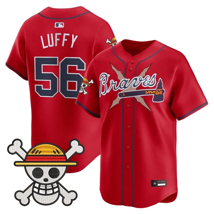 Men's Atlanta Braves x One Piece Vapor Premier Limited Jersey #56 Luffy