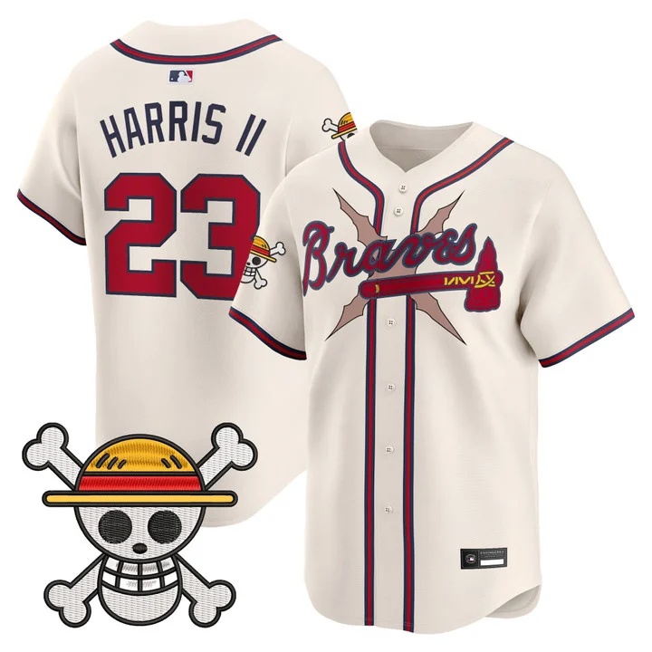 Men's Atlanta Braves x One Piece Vapor Premier Limited Jersey cream #23 Michael Harris II