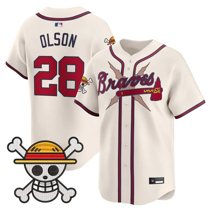 Men's Atlanta Braves x One Piece Vapor Premier Limited Jersey cream #28 Matt Olson