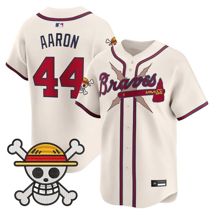 Men's Atlanta Braves x One Piece Vapor Premier Limited Jersey cream #44 Hank Aaron