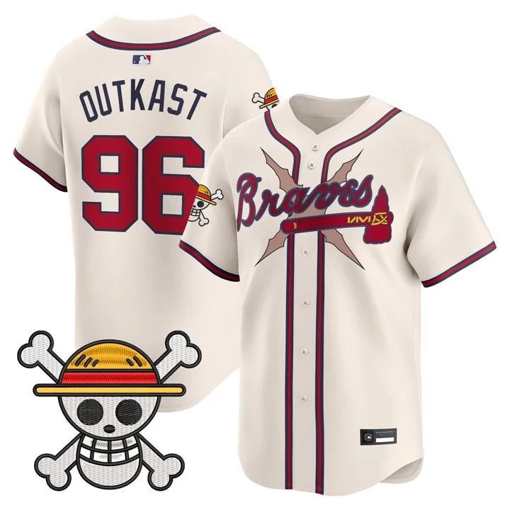 Men's Atlanta Braves x One Piece Vapor Premier Limited Jersey cream #96 Outkast