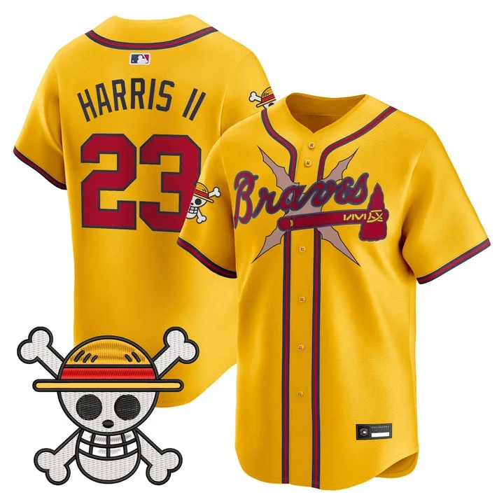 Men's Atlanta Braves x One Piece Vapor Premier Limited Jersey gold #23 Michael Harris II
