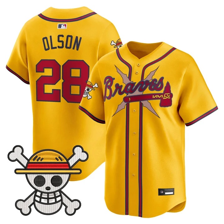Men's Atlanta Braves x One Piece Vapor Premier Limited Jersey gold #28 Matt Olson