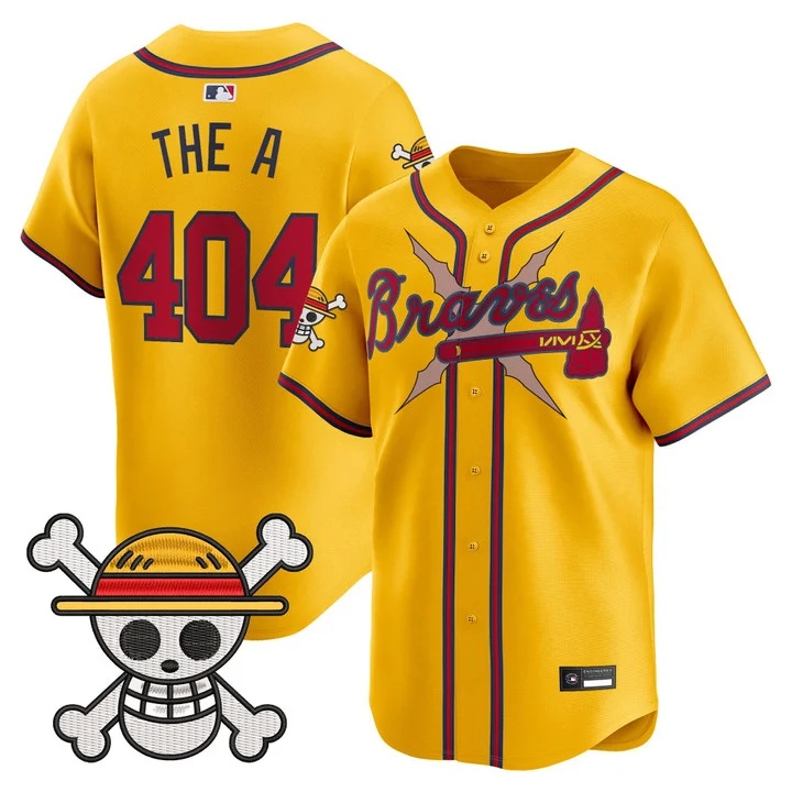 Men's Atlanta Braves x One Piece Vapor Premier Limited Jersey gold #404 The A 404