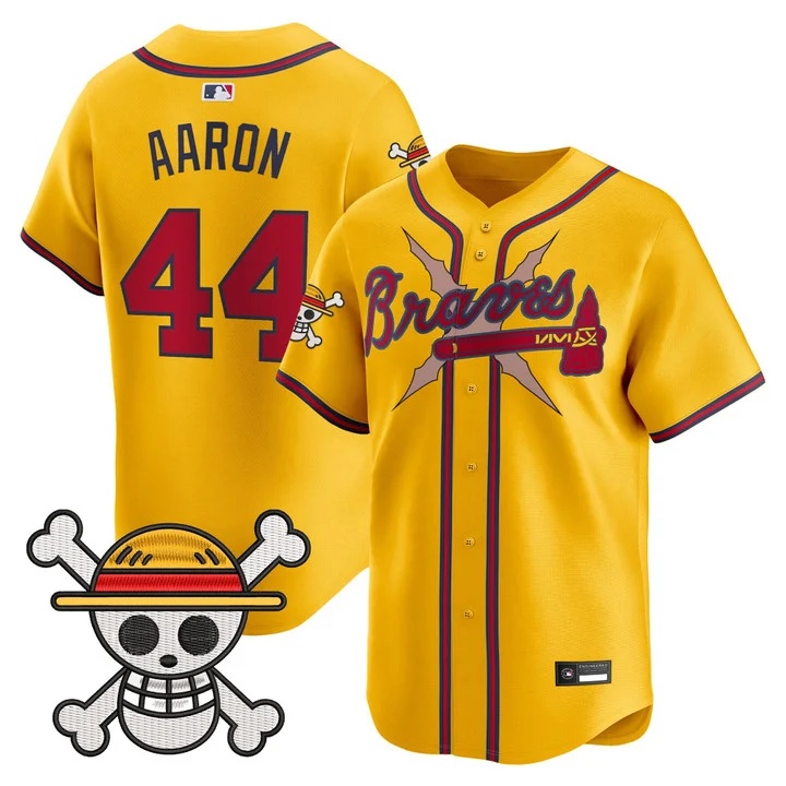 Men's Atlanta Braves x One Piece Vapor Premier Limited Jersey gold #44 Hank Aaron