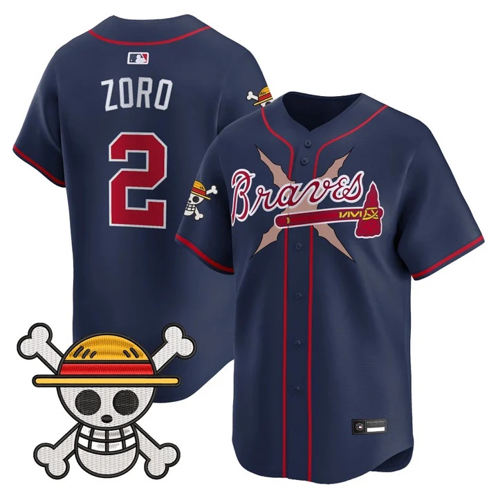 Men's Atlanta Braves x One Piece Vapor Premier Limited Jersey navy #2 Zoro