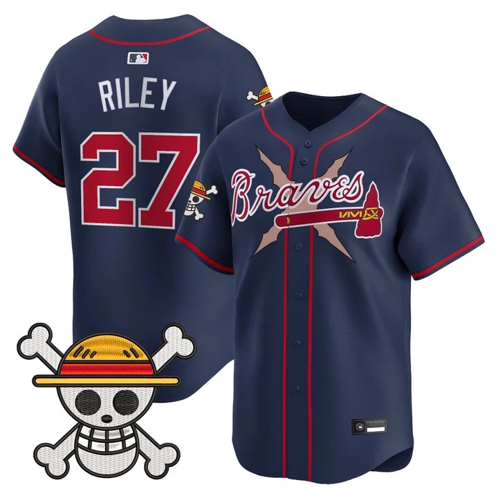 Men's Atlanta Braves x One Piece Vapor Premier Limited Jersey navy #27 Austin Riley