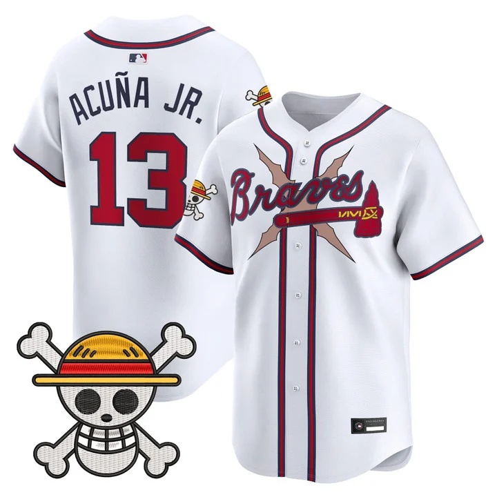 Men's Atlanta Braves x One Piece Vapor Premier Limited Jersey white #13 Ronald Acuna Jr.