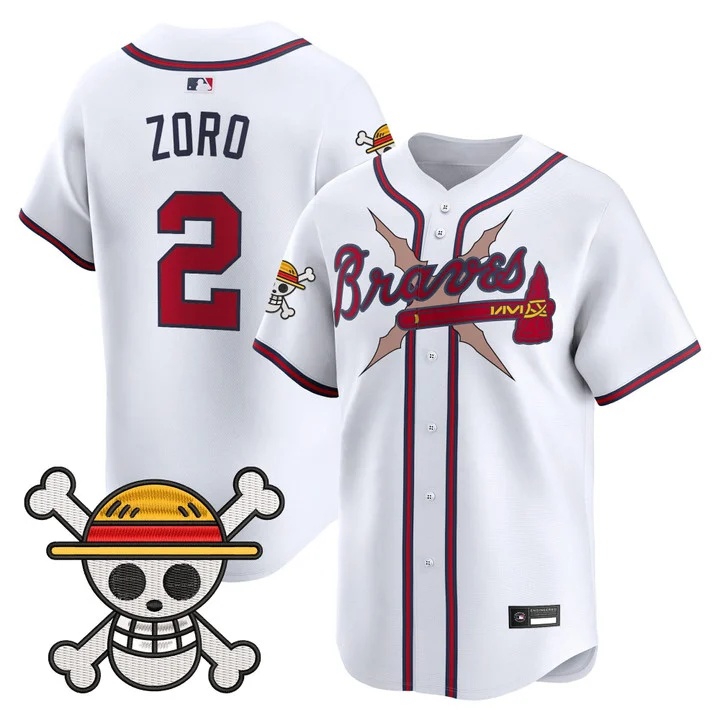 Men's Atlanta Braves x One Piece Vapor Premier Limited Jersey white #2 Zoro