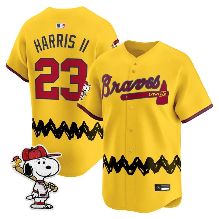 Men's Atlanta Braves x Peanuts Vapor Premier Limited Jersey GOLD#23 MICHAEL HARRIS II