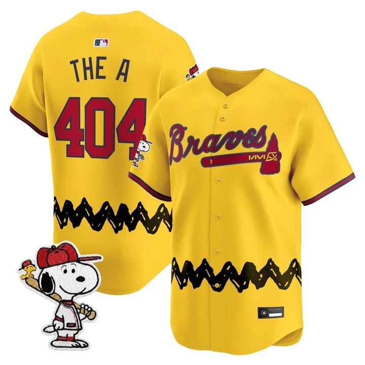 Men's Atlanta Braves x Peanuts Vapor Premier Limited Jersey GOLD#404 THE A