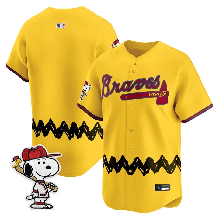 Men's Atlanta Braves x Peanuts Vapor Premier Limited Jersey GOLD BLANK