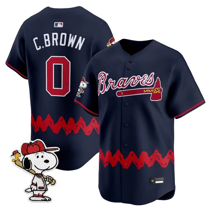 Men's Atlanta Braves x Peanuts Vapor Premier Limited Jersey NAVY#0 CHARLIE BROWN