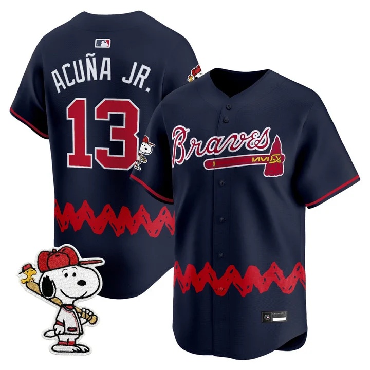 Men's Atlanta Braves x Peanuts Vapor Premier Limited Jersey NAVY#13 RONALD ACUNA JR.
