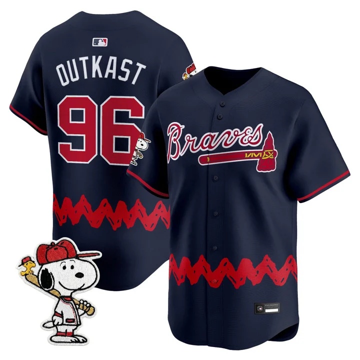 Men's Atlanta Braves x Peanuts Vapor Premier Limited Jersey NAVY#96 OUTKAST