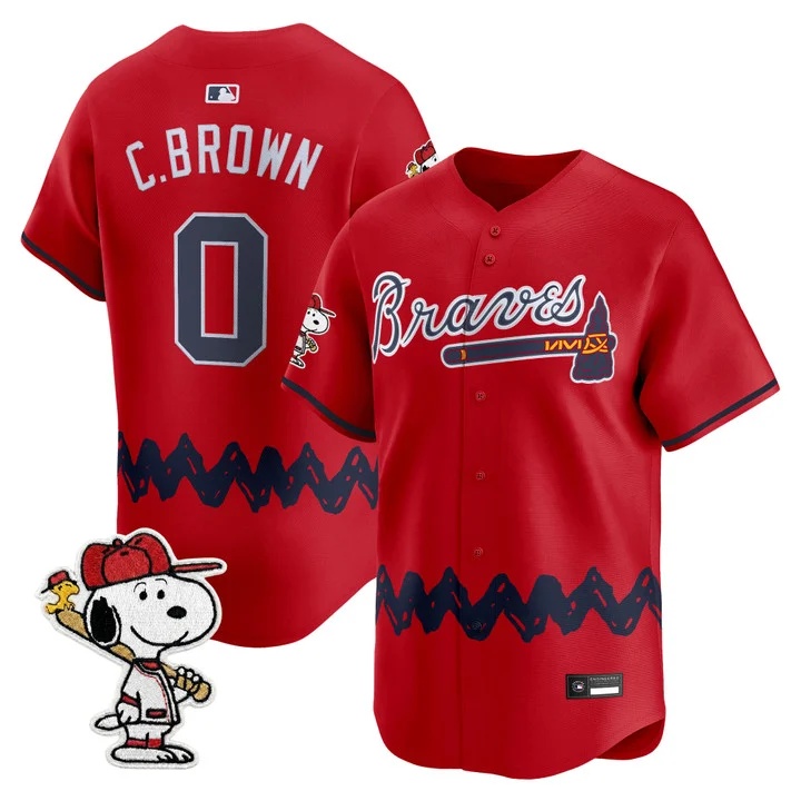 Men's Atlanta Braves x Peanuts Vapor Premier Limited Jersey RED#0 CHARLIE BROWN