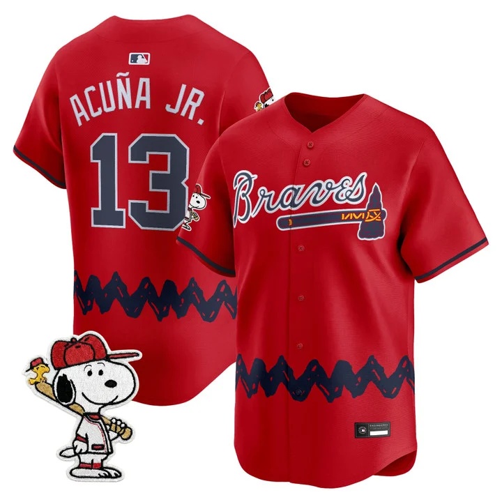 Men's Atlanta Braves x Peanuts Vapor Premier Limited Jersey RED#13 RONALD ACUNA JR.