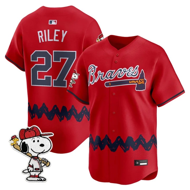 Men's Atlanta Braves x Peanuts Vapor Premier Limited Jersey RED#27 AUSTIN RILEY