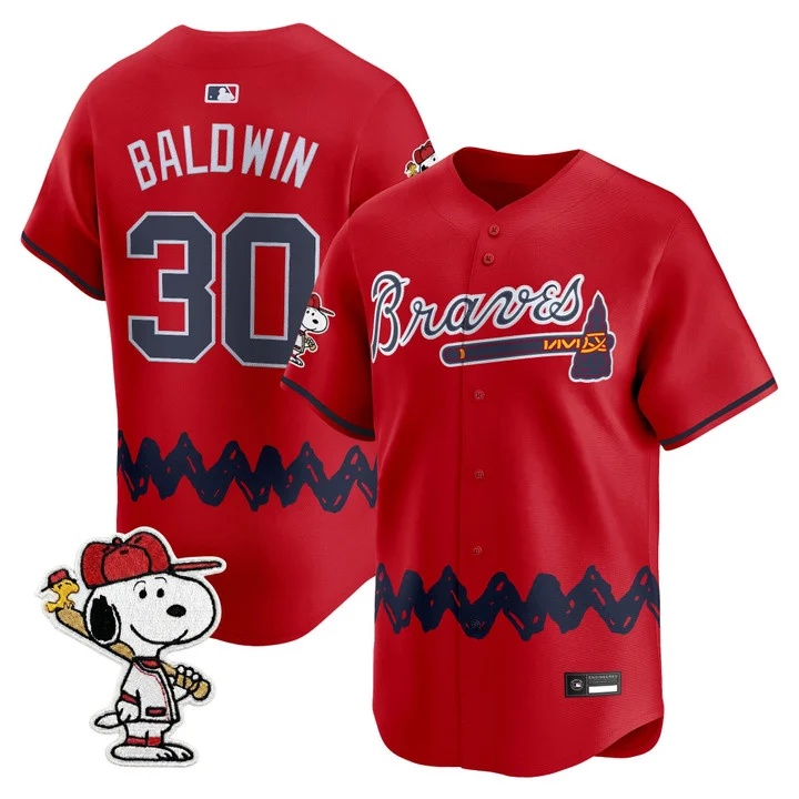 Men's Atlanta Braves x Peanuts Vapor Premier Limited Jersey RED#30 DRAKE BALDWIN