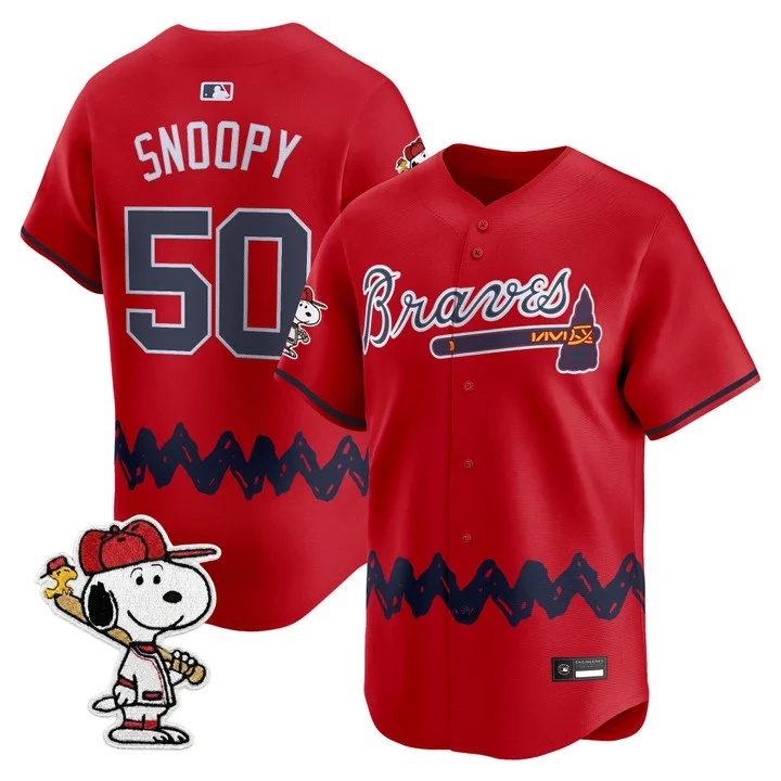 Men's Atlanta Braves x Peanuts Vapor Premier Limited Jersey RED#50 SNOOPY