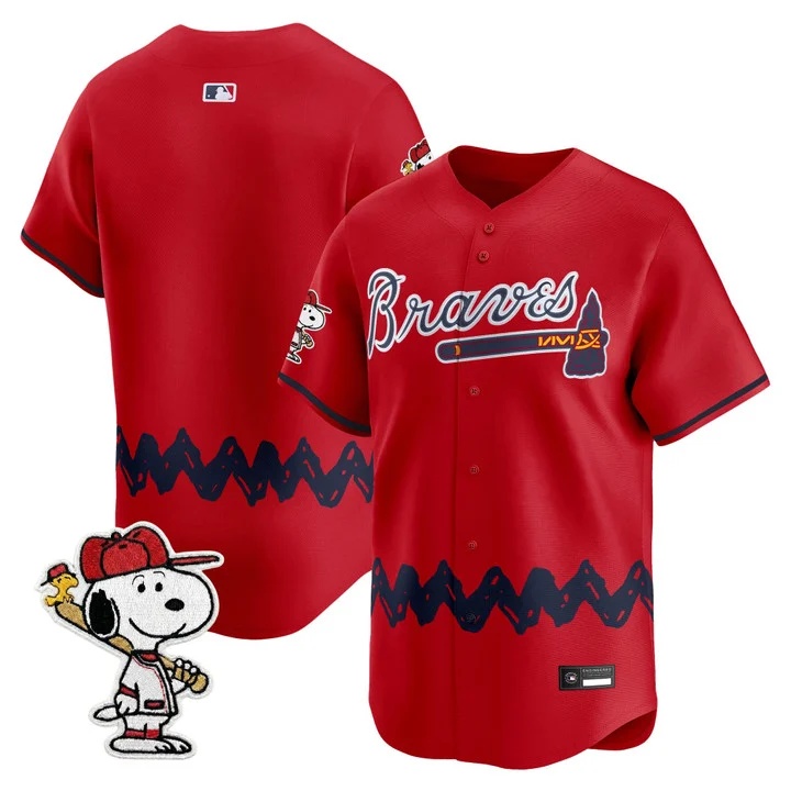 Men's Atlanta Braves x Peanuts Vapor Premier Limited Jersey RED BLANK