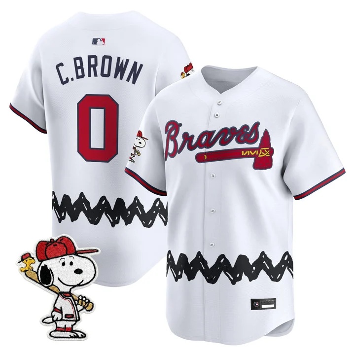 Men's Atlanta Braves x Peanuts Vapor Premier Limited Jersey WHITE#0 CHARLIE BROWN