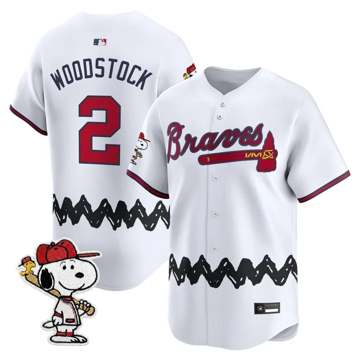 Men's Atlanta Braves x Peanuts Vapor Premier Limited Jersey WHITE#2 WOODSTOCK