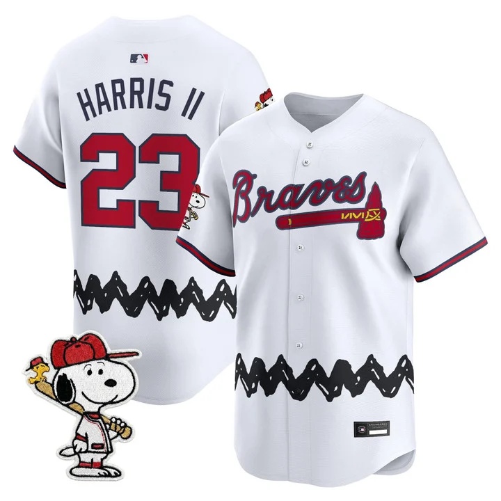 Men's Atlanta Braves x Peanuts Vapor Premier Limited Jersey WHITE#23 MICHAEL HARRIS II