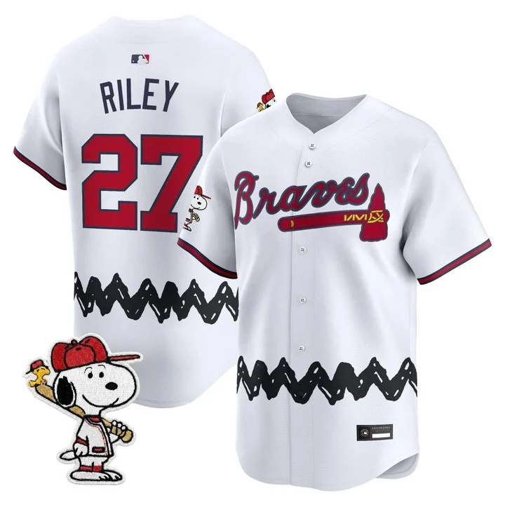 Men's Atlanta Braves x Peanuts Vapor Premier Limited Jersey WHITE#27 AUSTIN RILEY