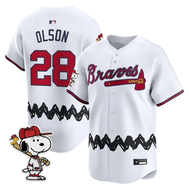 Men's Atlanta Braves x Peanuts Vapor Premier Limited Jersey WHITE#28 MATT OLSON
