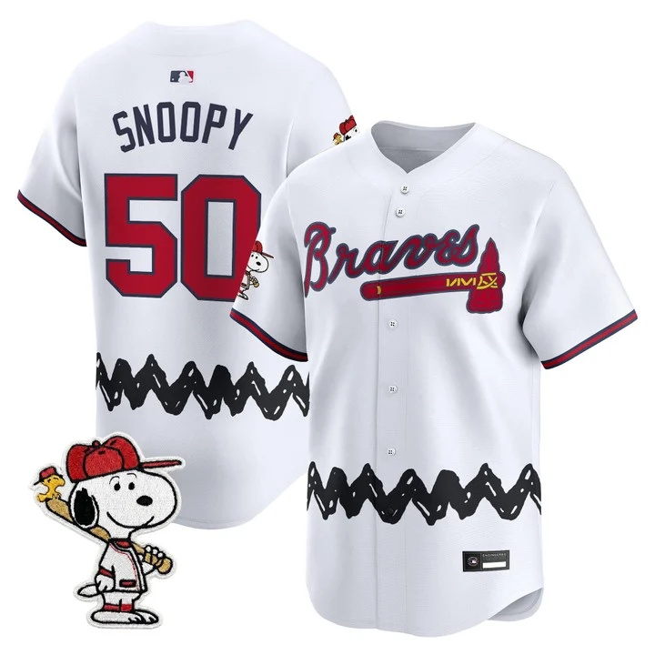 Men's Atlanta Braves x Peanuts Vapor Premier Limited Jersey WHITE#50 SNOOPY