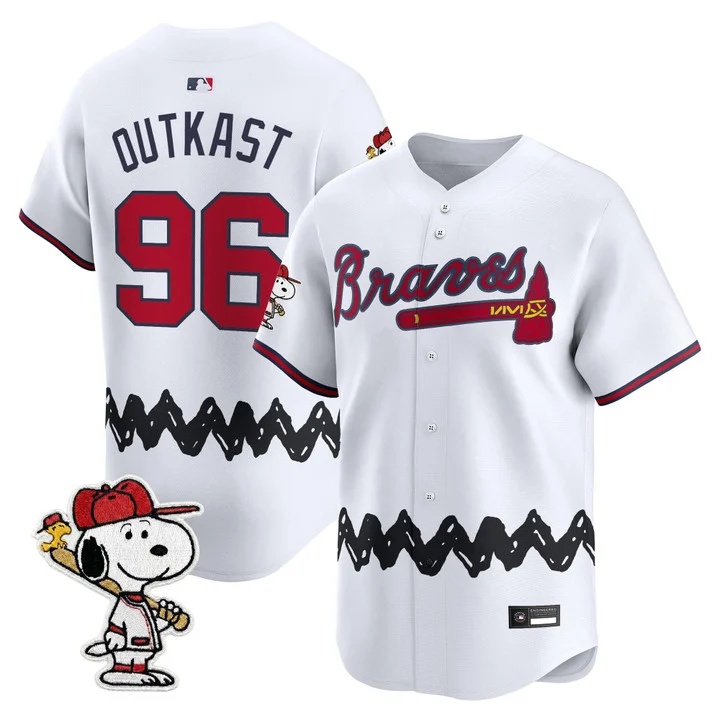 Men's Atlanta Braves x Peanuts Vapor Premier Limited Jersey WHITE#96 OUTKAST