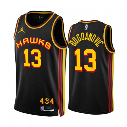 Men's Atlanta Hawks #13 Bogdan Bogdanovic 2022 23 Black Statement Edition Stitched Jersey