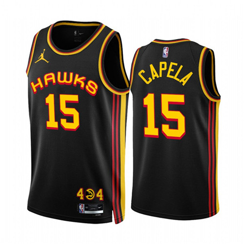 Men's Atlanta Hawks #15 Clint Capela 2022 23 Black Statement Edition Stitched Jersey