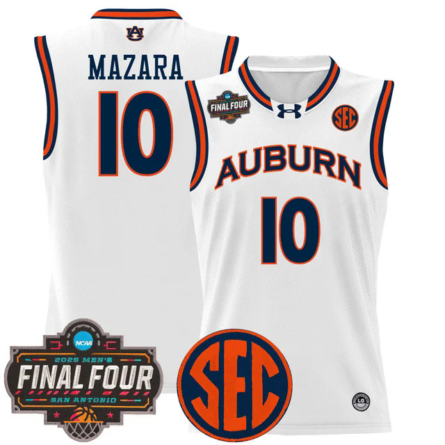Men's Auburn Tigers 2025 Final Four Patch Lightweight Basketball Jersey #10 BAKER-MAZARA.webp