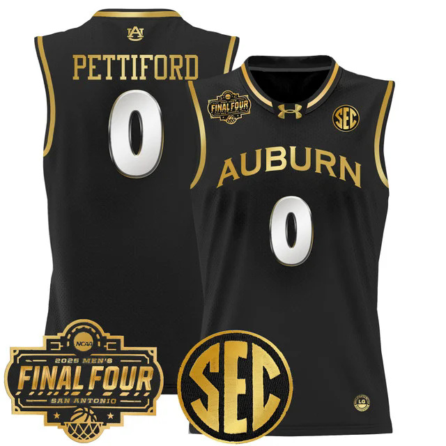 Men's Auburn Tigers 2025 Final Four Patch Lightweight Basketball Jersey BLACK #0 TAHAAD PETTIFORD.webp