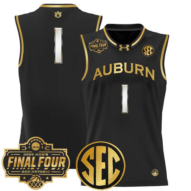 Men's Auburn Tigers 2025 Final Four Patch Lightweight Basketball Jersey BLACK #1.webp