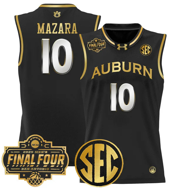 Men's Auburn Tigers 2025 Final Four Patch Lightweight Basketball Jersey BLACK #10 BAKER-MAZARA.webp