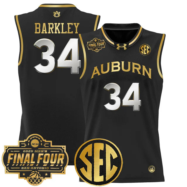 Men's Auburn Tigers 2025 Final Four Patch Lightweight Basketball Jersey BLACK #34 CHARLES BARKLEY.webp