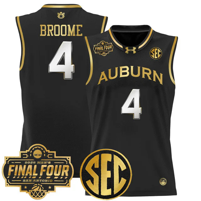 Men's Auburn Tigers 2025 Final Four Patch Lightweight Basketball Jersey BLACK #4 JOHNI BROOME.webp