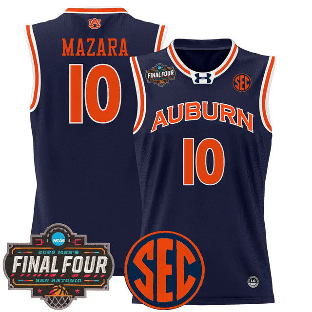 Men's Auburn Tigers 2025 Final Four Patch Lightweight Basketball Jersey NAVY #10 BAKER-MAZARA.webp