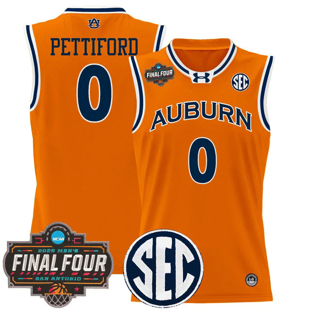 Men's Auburn Tigers 2025 Final Four Patch Lightweight Basketball Jersey ORANGE #0 TAHAAD PETTIFORD.webp